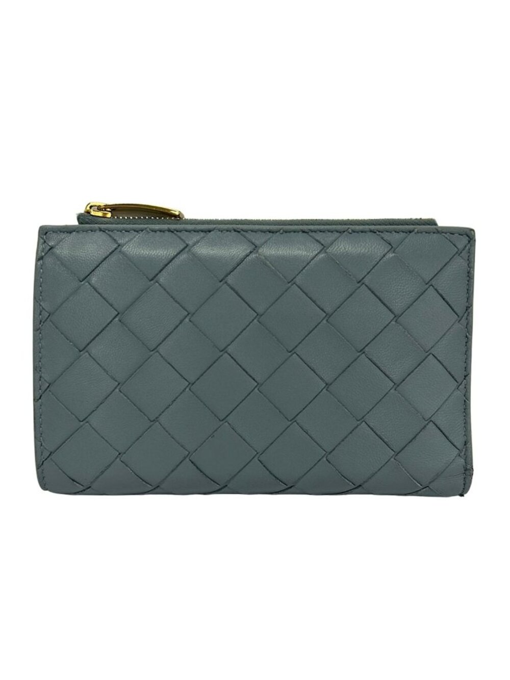Bottega Veneta Bifold Wallet Medium Intrecciato Zipper Light Blue Leather